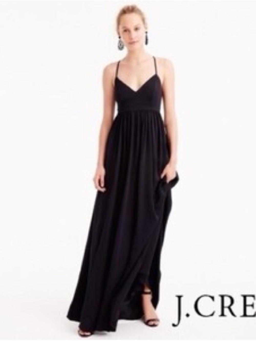 J. Crew Black Spaghetti-Strap Maxi Dress with Flowing Skirt